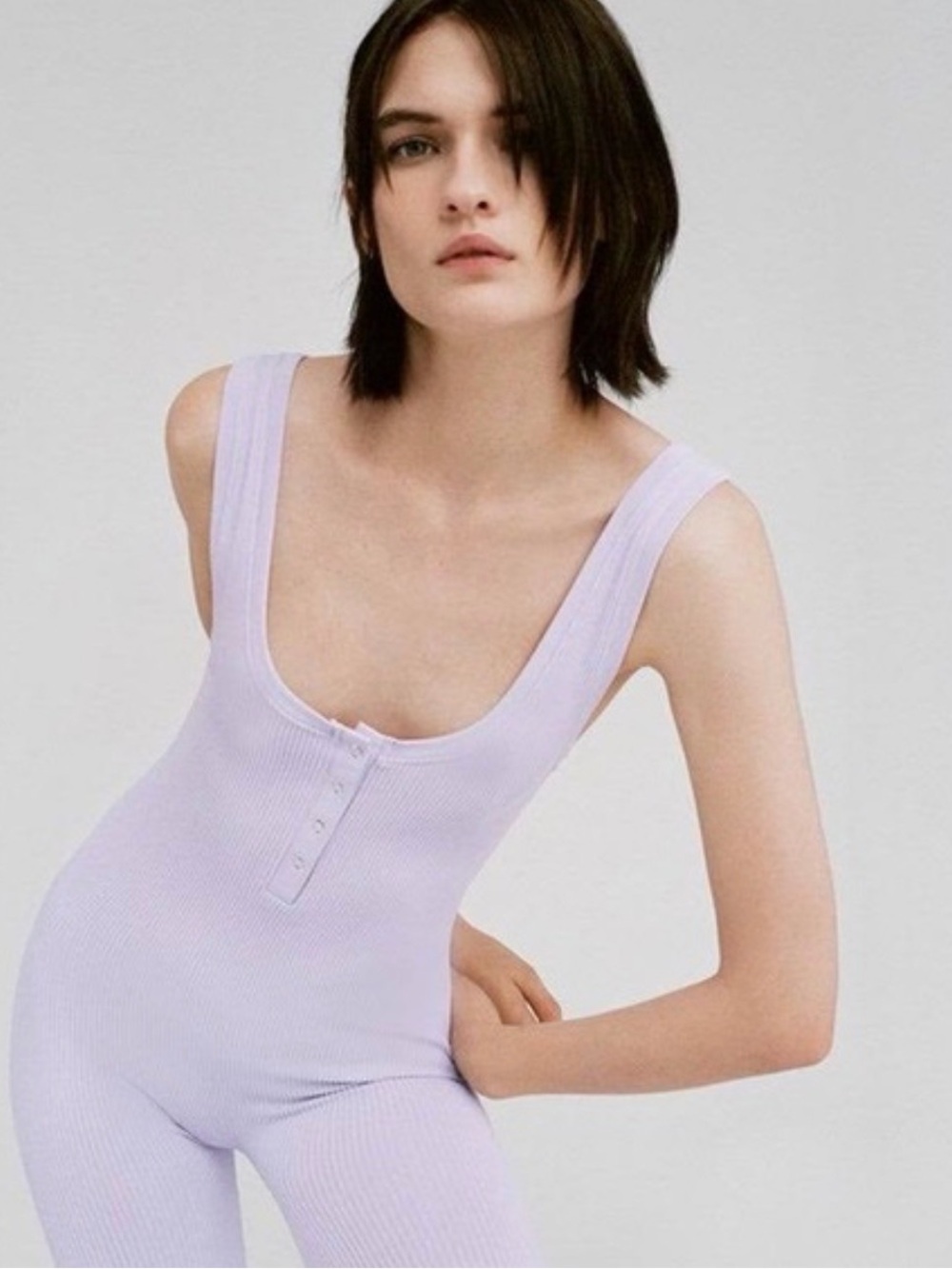 Zara Ribbed Scoop-Neck Romper in Light Lavender